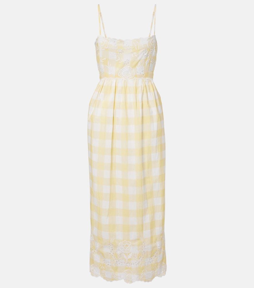juliet dunn embroidered checked cotton midi dress