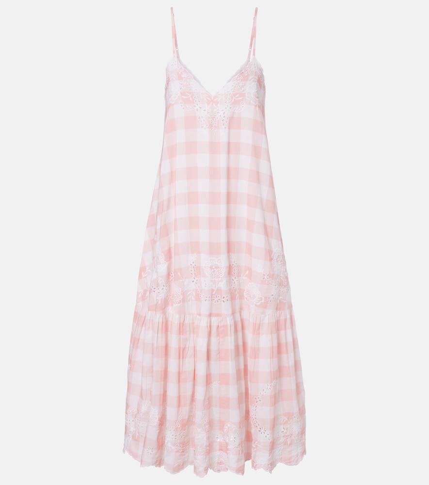 juliet dunn embroidered checked cotton midi dress