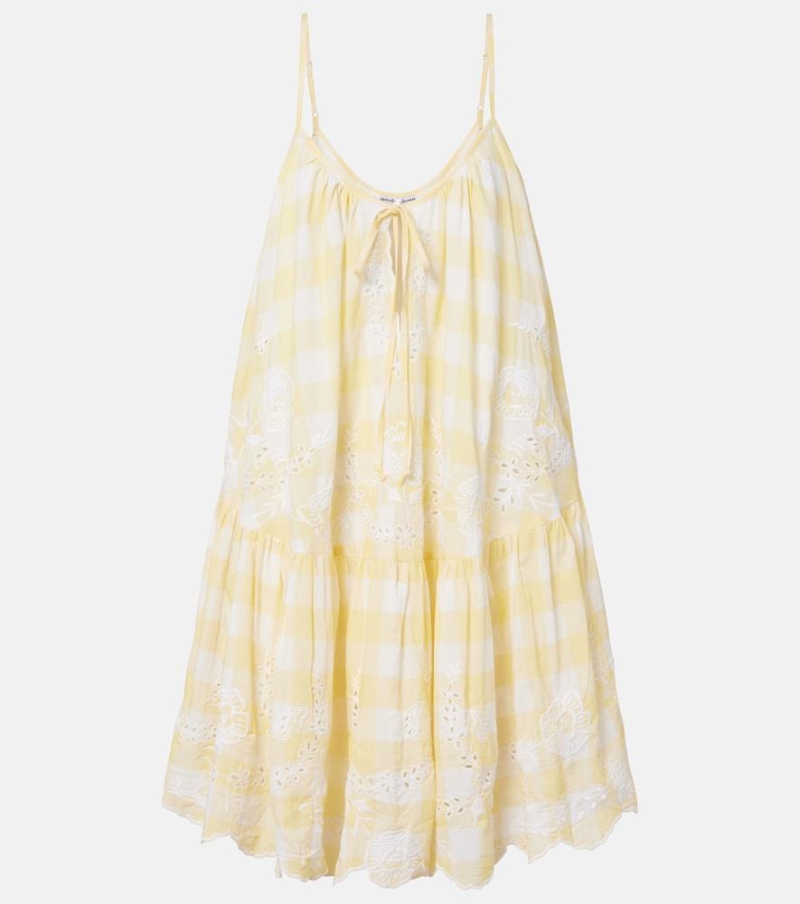 juliet dunn embroidered checked cotton minidress