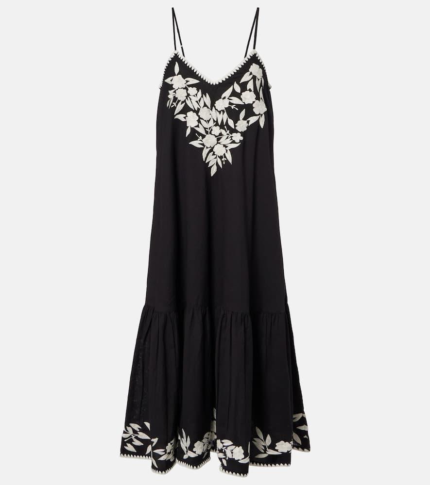 juliet dunn embroidered cotton and linen midi dress