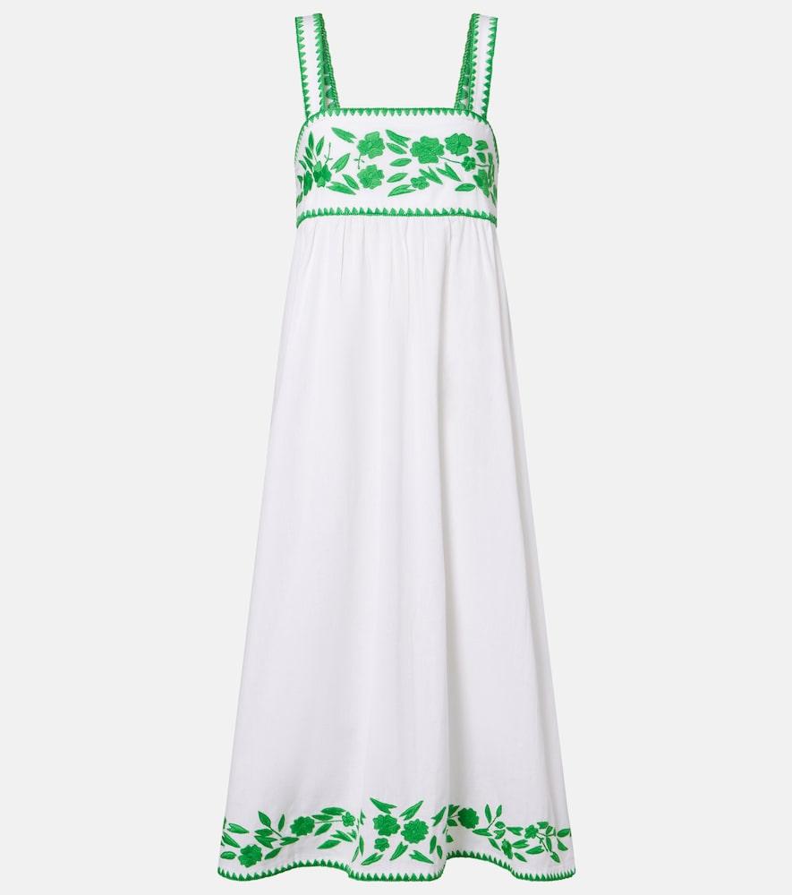 juliet dunn embroidered cotton and linen midi dress