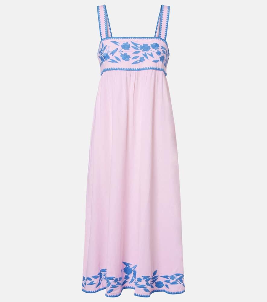 juliet dunn embroidered cotton and linen midi dress