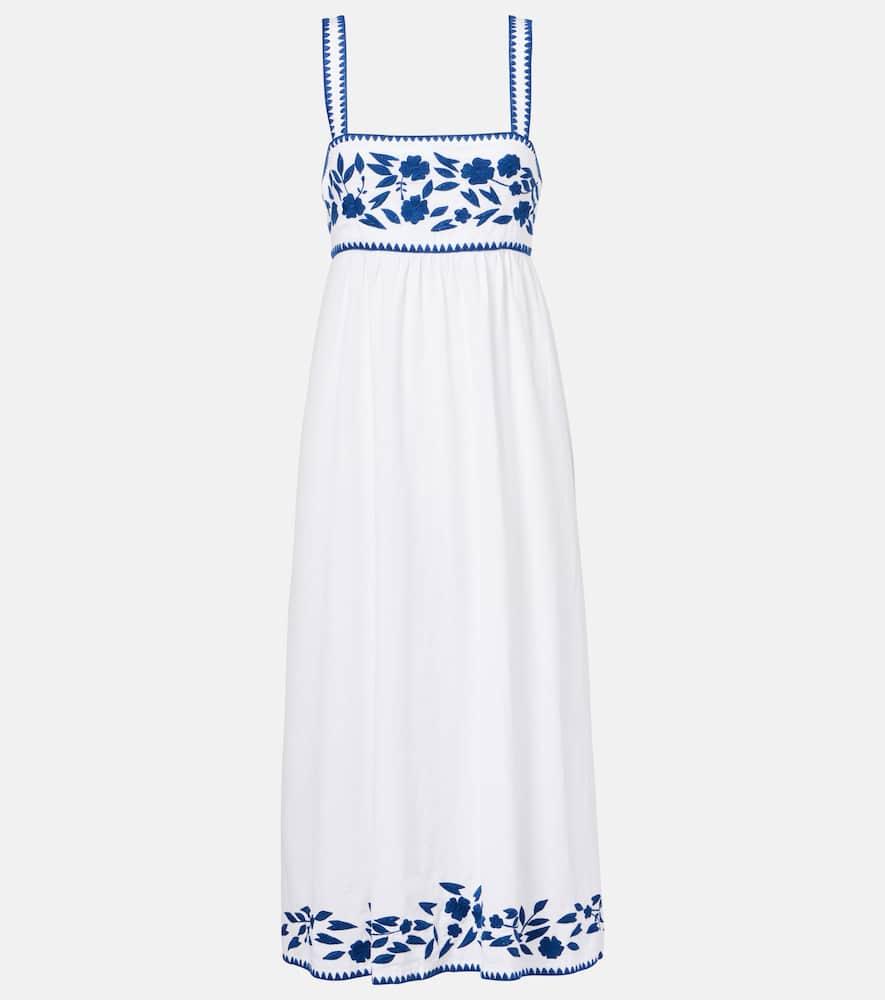 juliet dunn embroidered cotton and linen midi dress