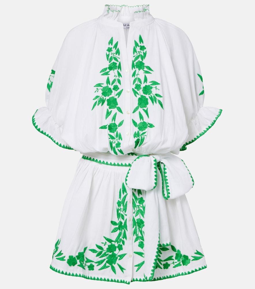 juliet dunn embroidered cotton and linen minidress