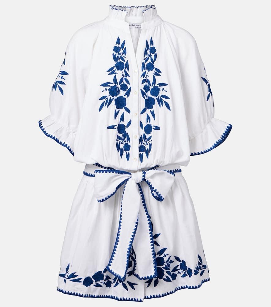 juliet dunn embroidered cotton and linen minidress