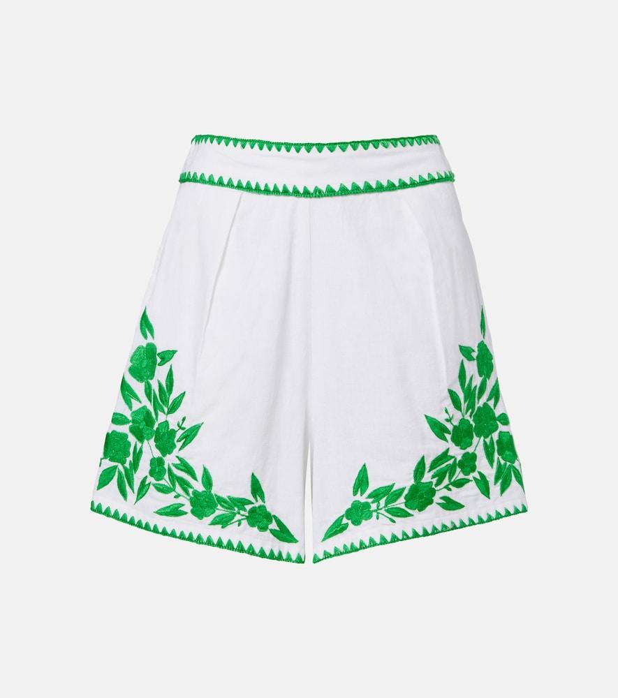 juliet dunn embroidered cotton and linen shorts
