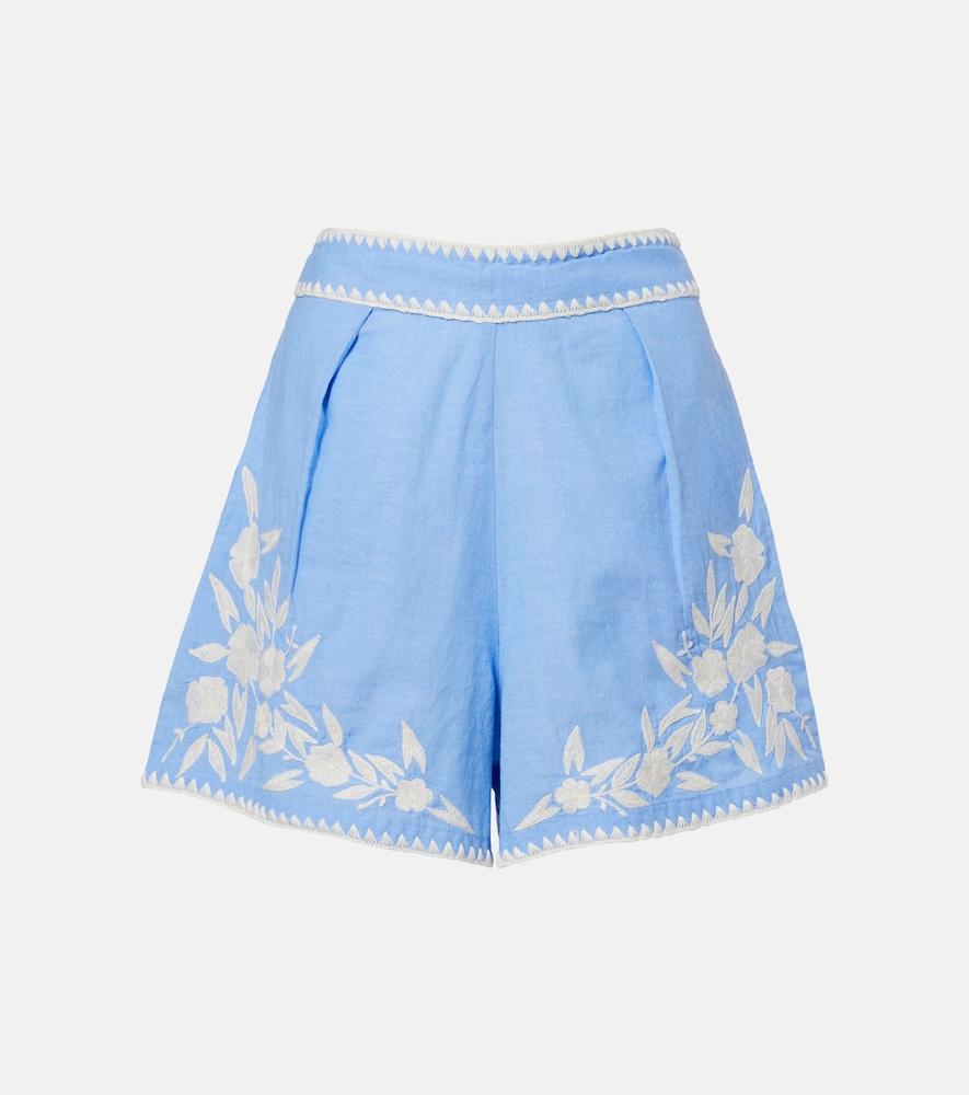 juliet dunn embroidered cotton chambray shorts