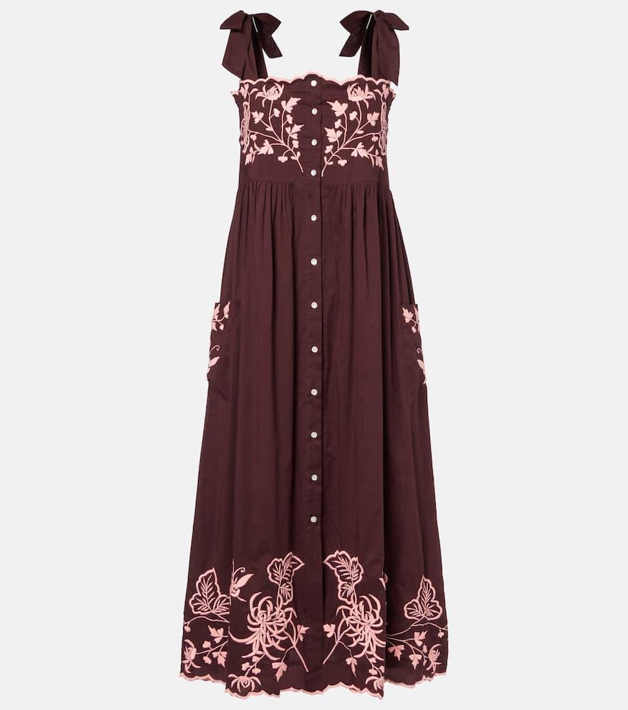 juliet dunn embroidered cotton midi dress