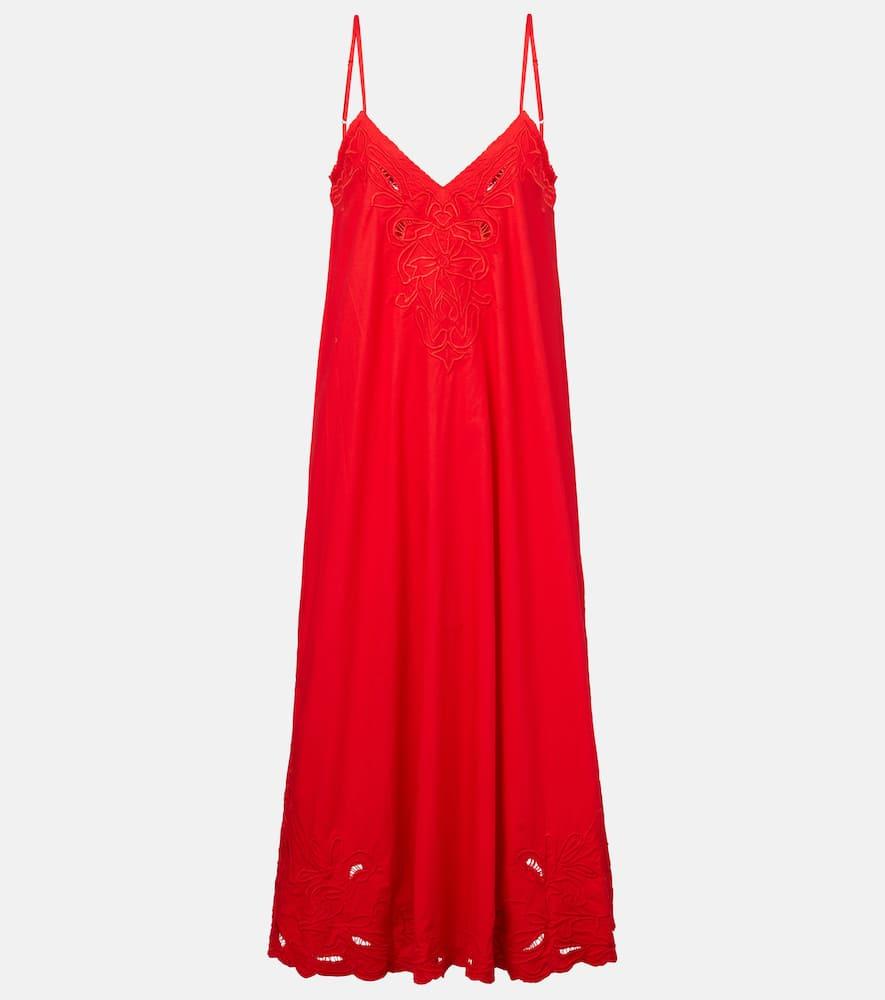 juliet dunn embroidered cotton poplin midi dress