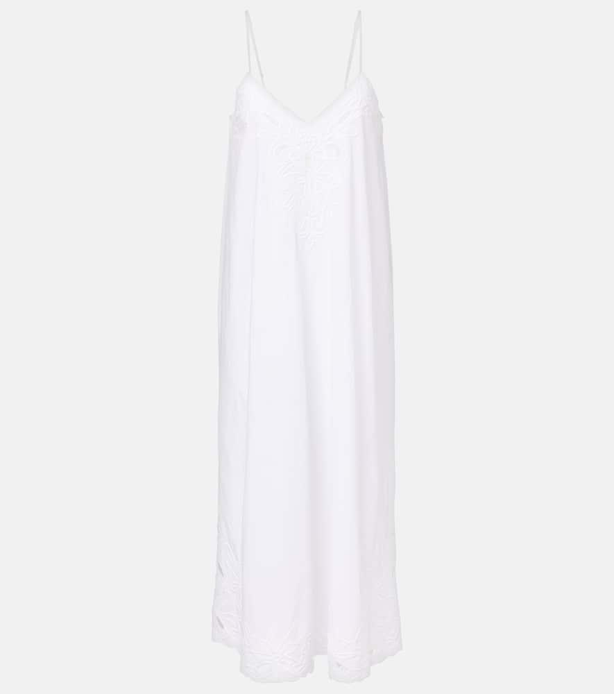 juliet dunn embroidered cotton poplin midi dress