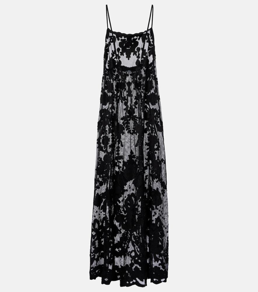 juliet dunn embroidered sheer cotton maxi dress