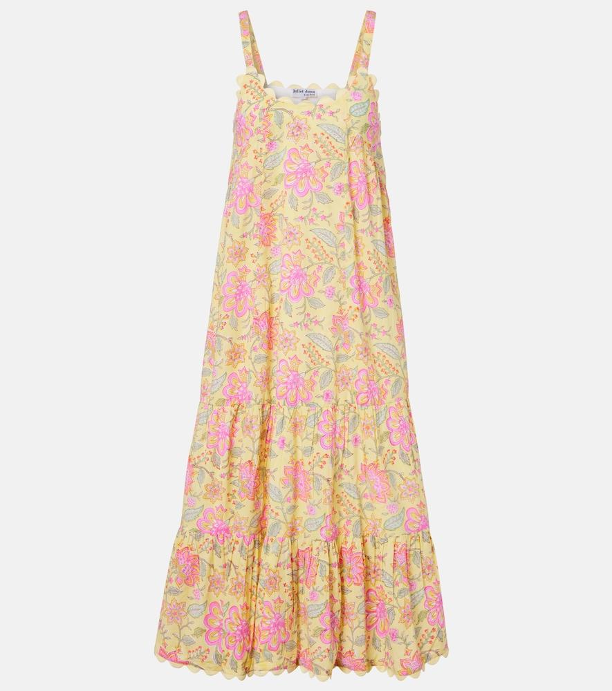 juliet dunn floral scalloped cotton midi dress