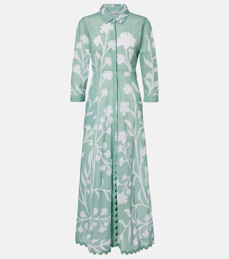 juliet dunn floral scalloped cotton shirt dress