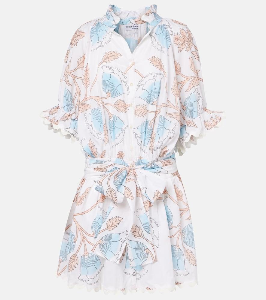 juliet dunn printed scalloped cotton shirt dress