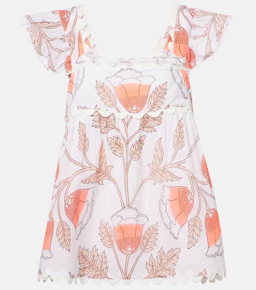 juliet dunn printed scalloped cotton top