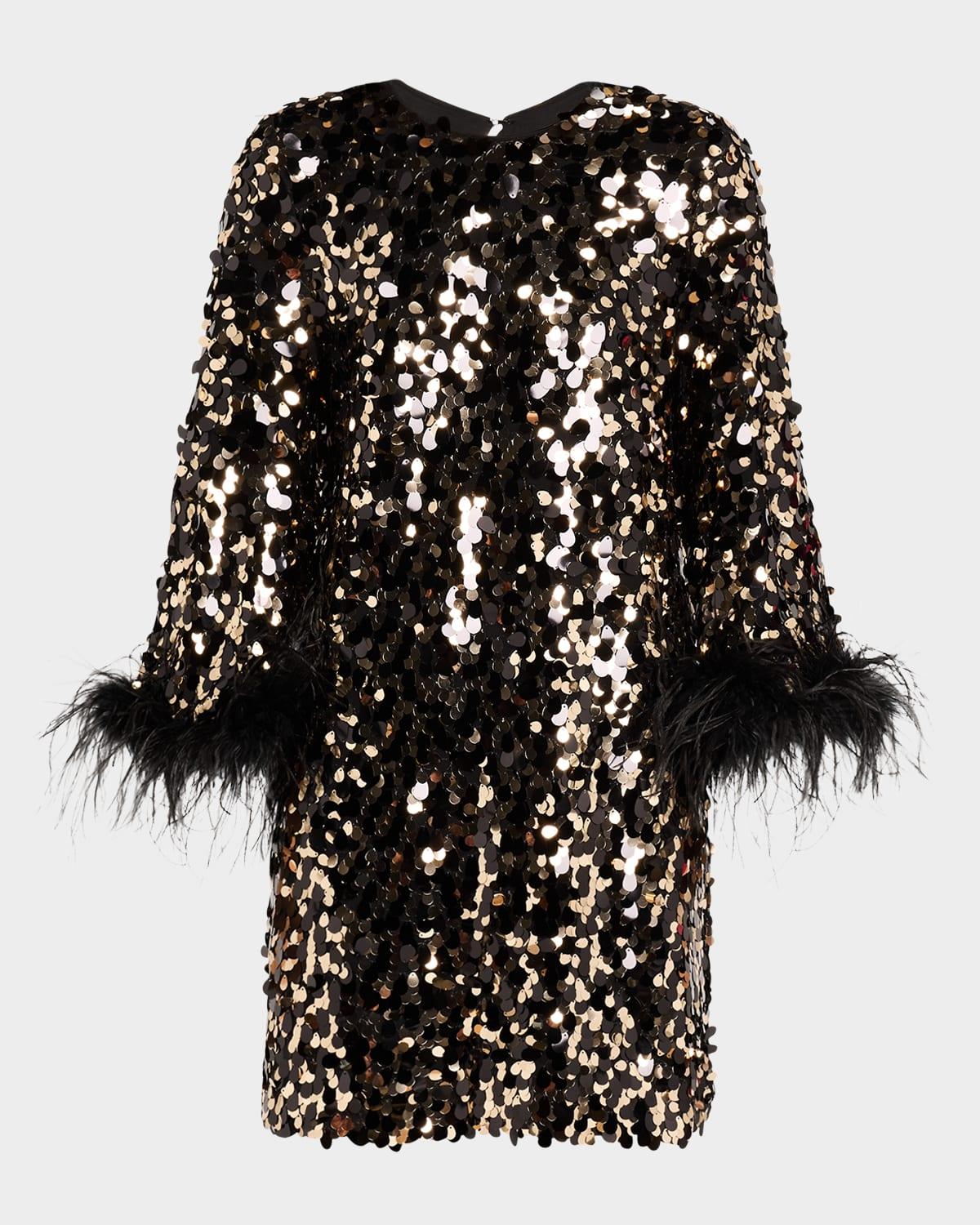 juliet feather-cuff sequin mini dress