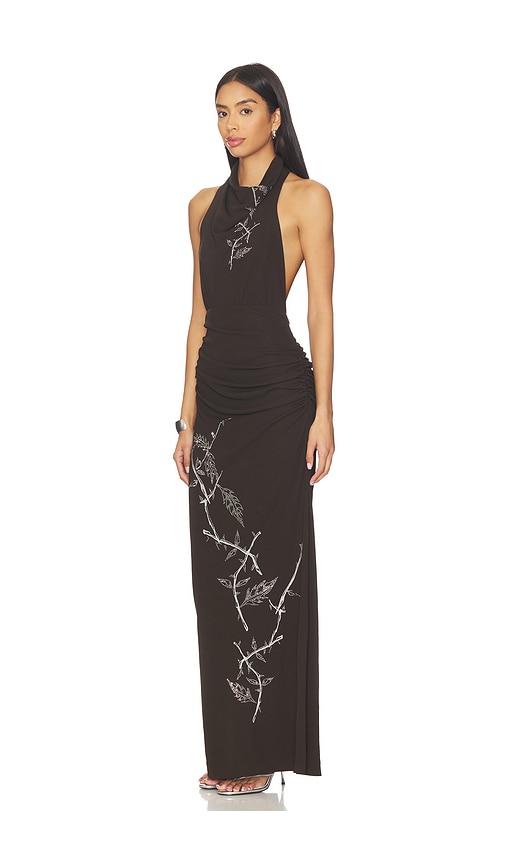 juliet johnstone dahlia rhinestone halter gown in brown.