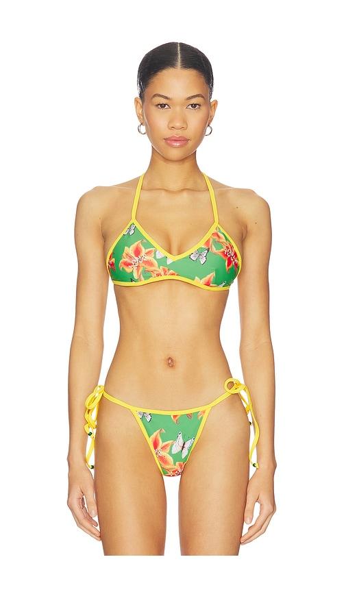 juliet johnstone painted lady bikini top in green.