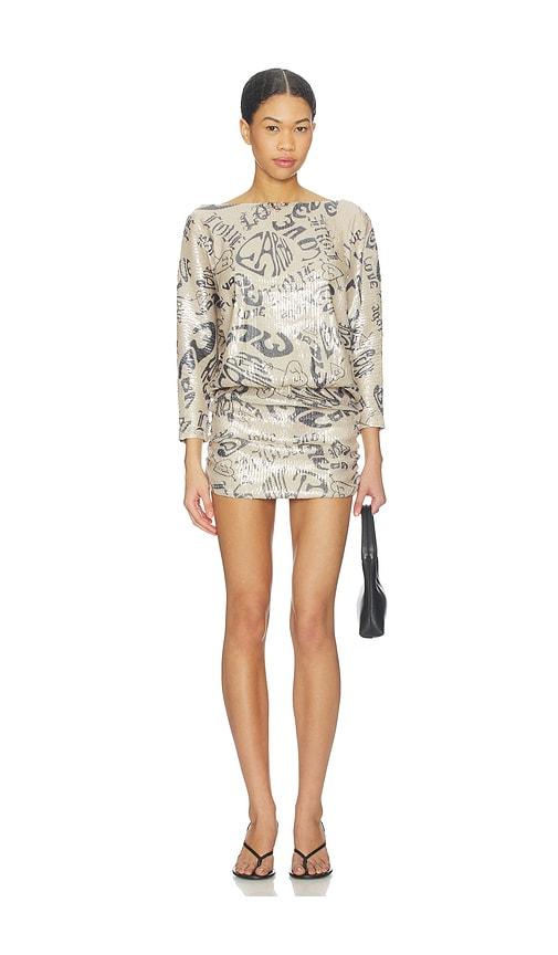 juliet johnstone sequin disco dress in tan.