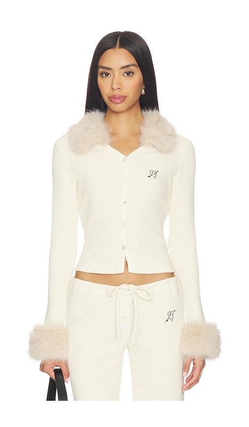 juliet johnstone waffle knit cardigan in cream.