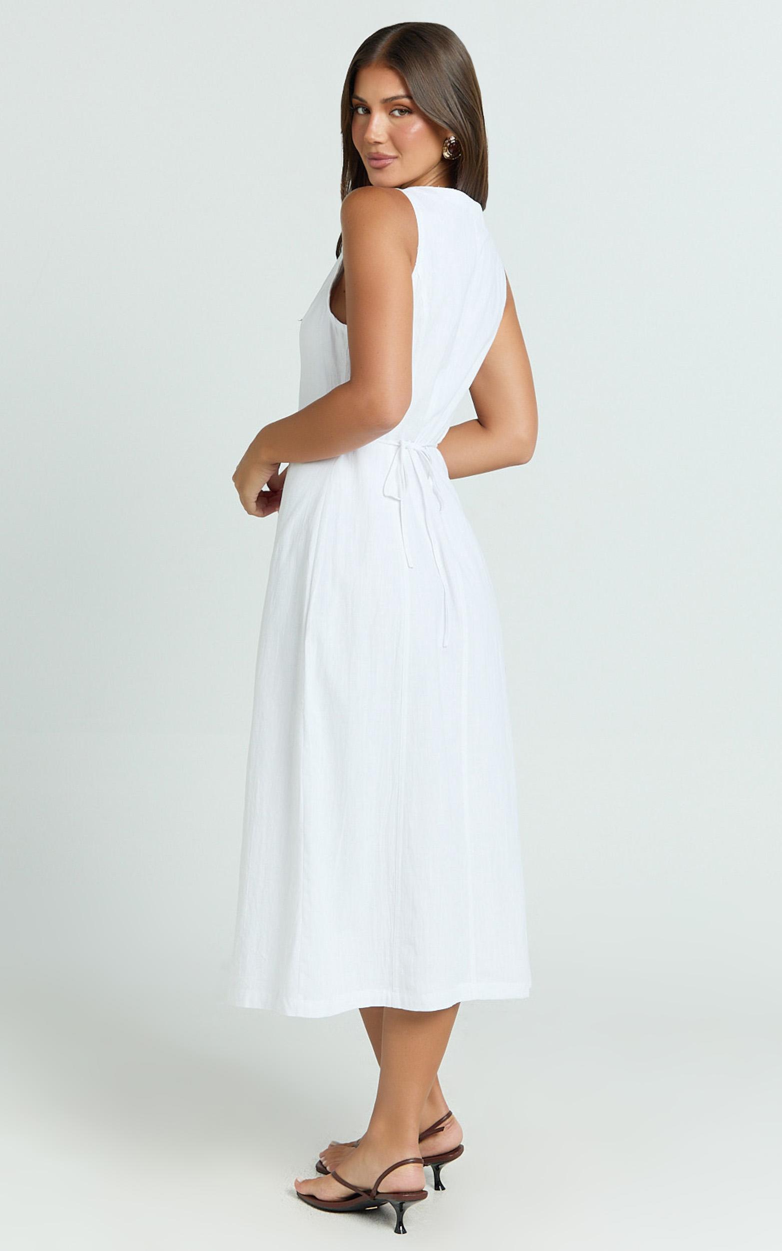 juliet midi dress - button through v neck dress in white