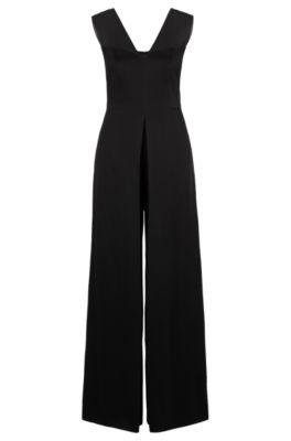 jumpsuit in lustrous fabric with layered effect- black women's business dresses