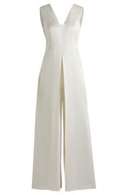 jumpsuit in lustrous fabric with layered effect- white women's business dresses