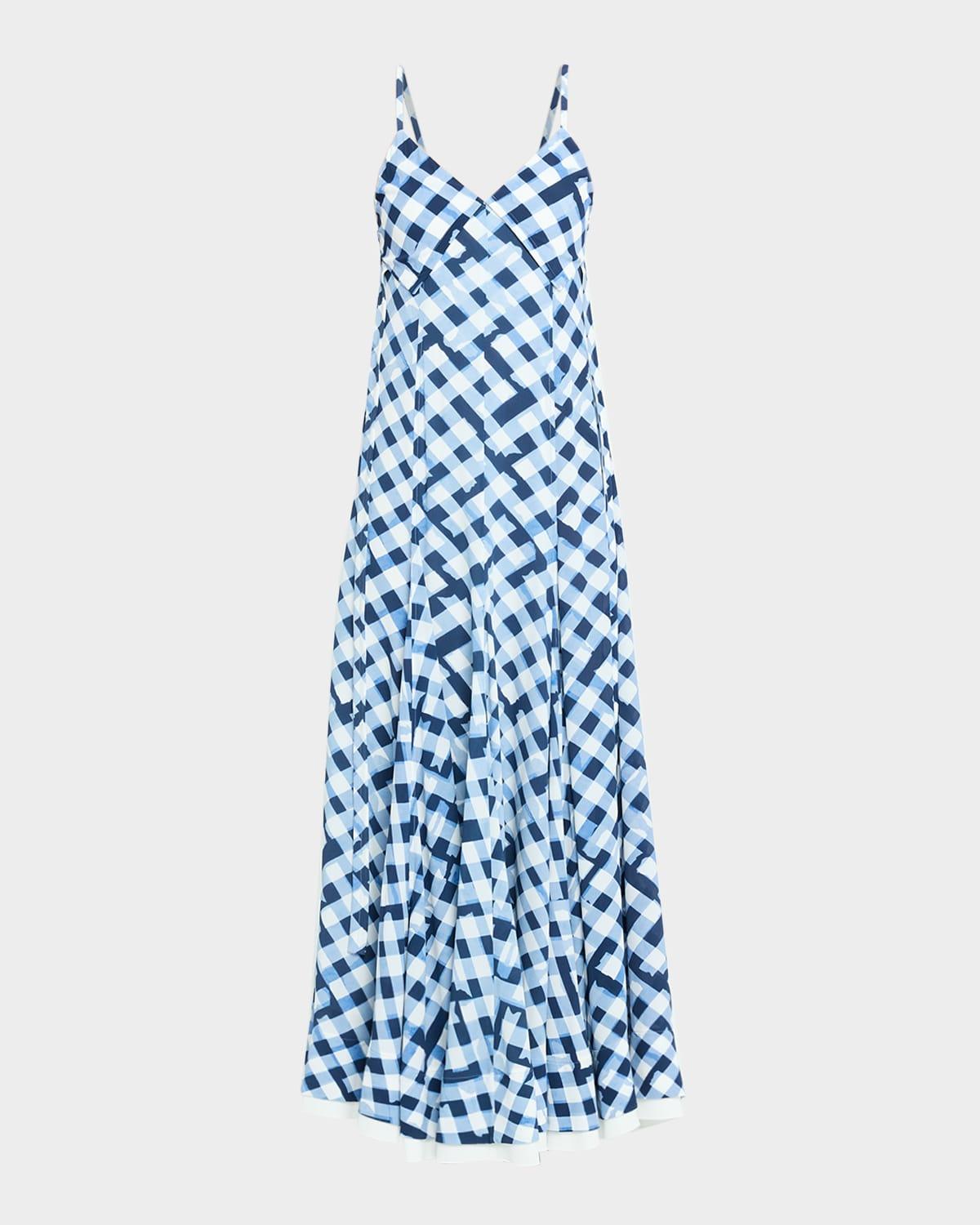 june check-print crepe de chine maxi dress