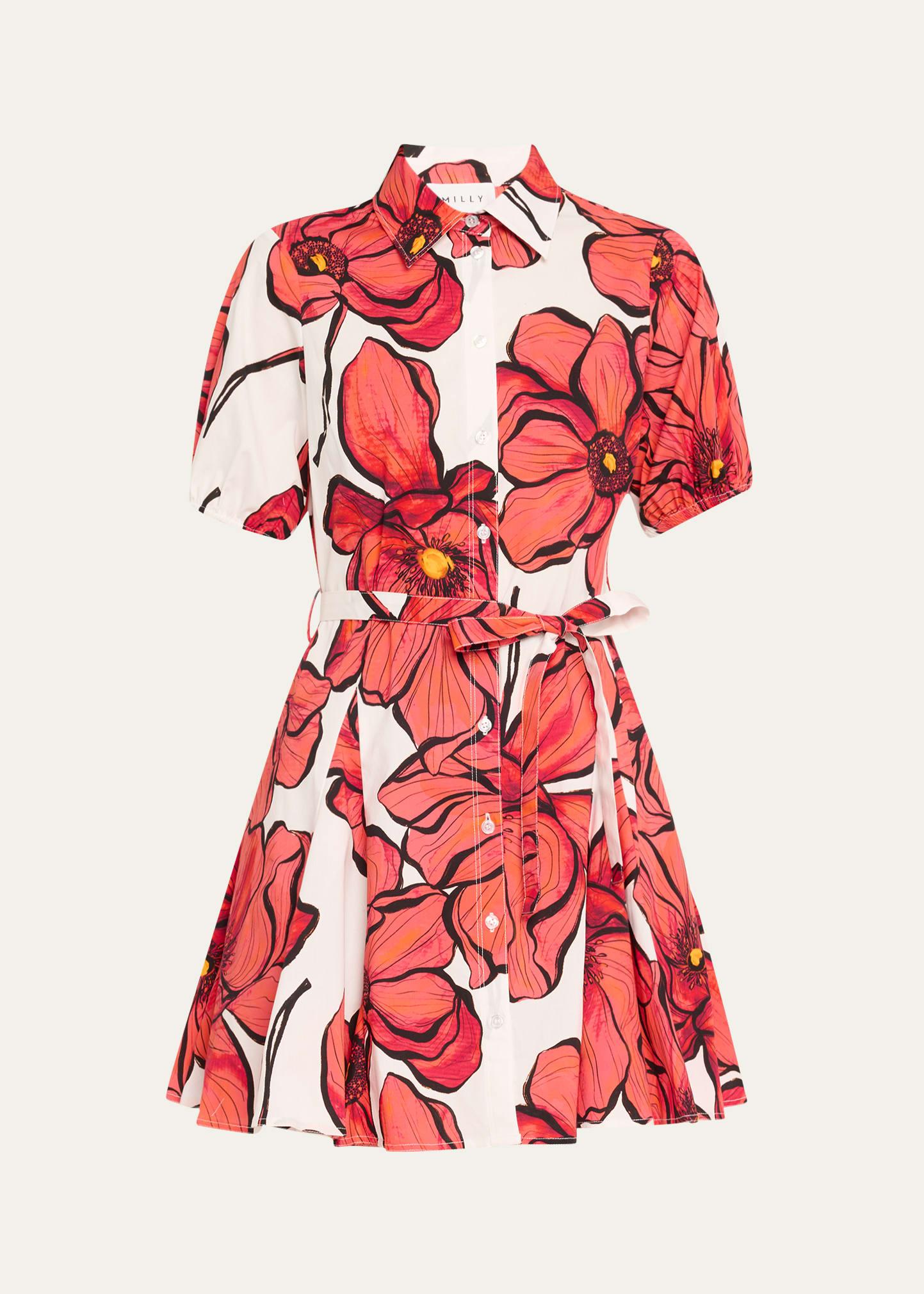 juni floral-print godet poplin mini dress