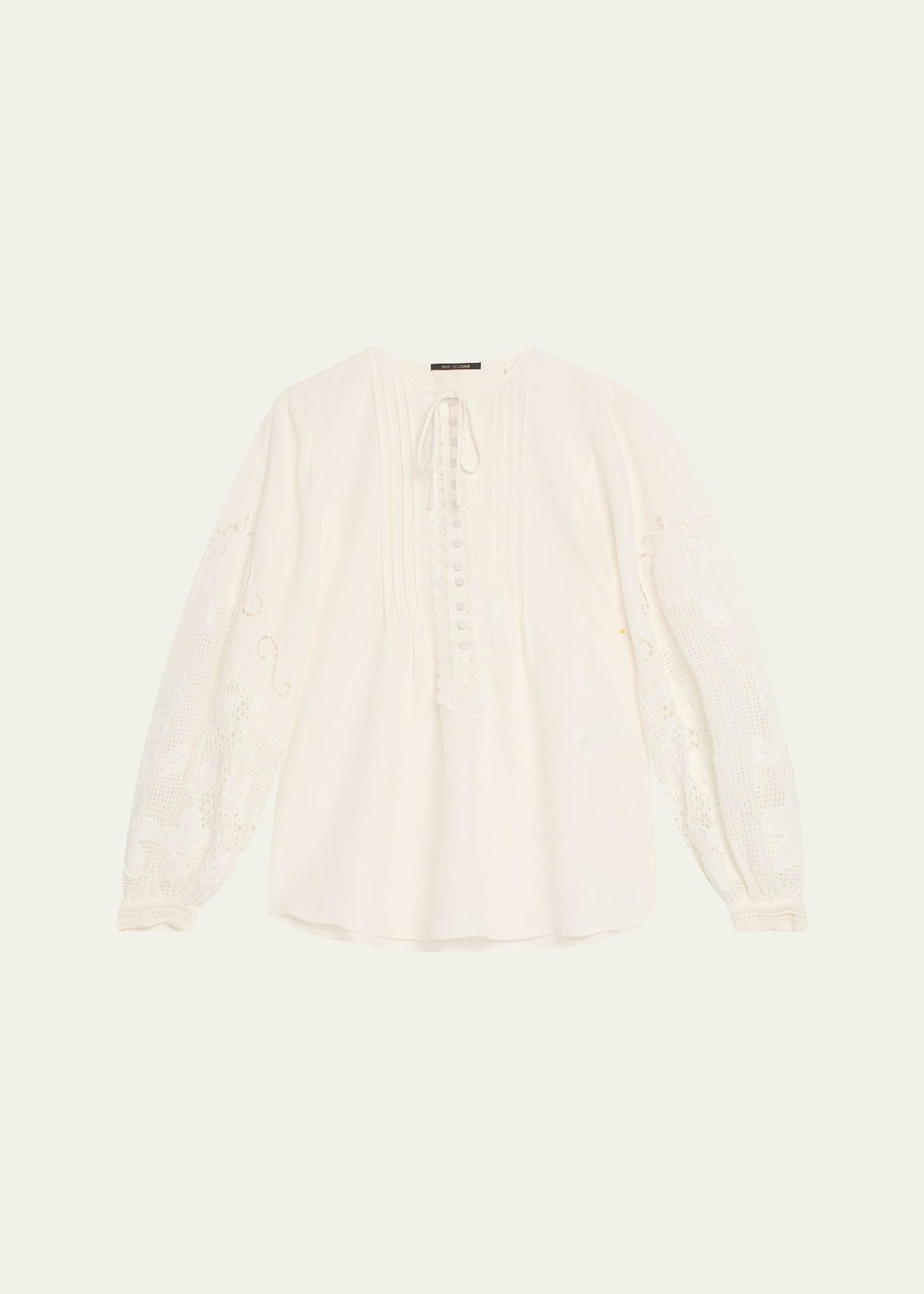juni pintuck lace-inset blouse