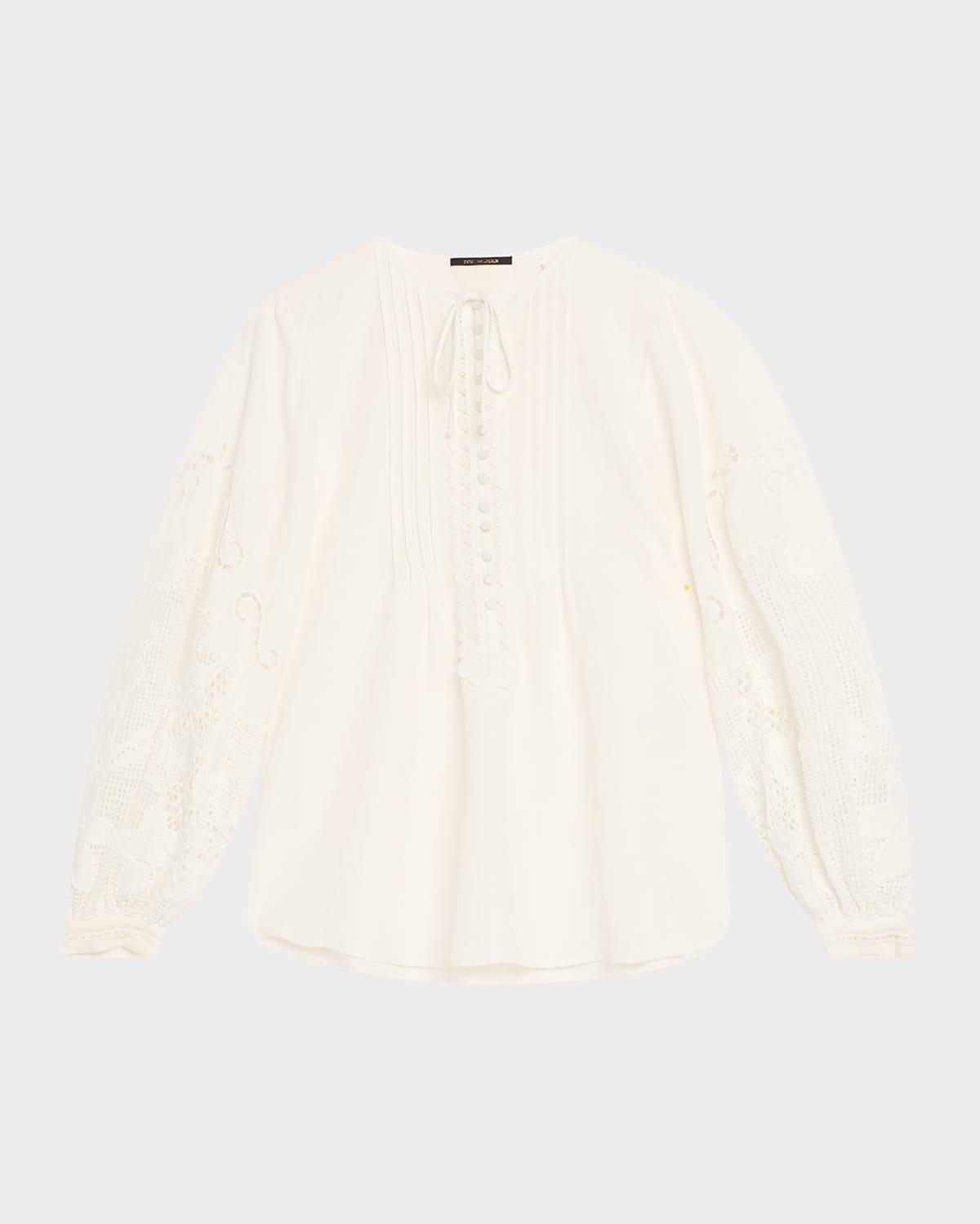 juni pintuck lace-inset blouse