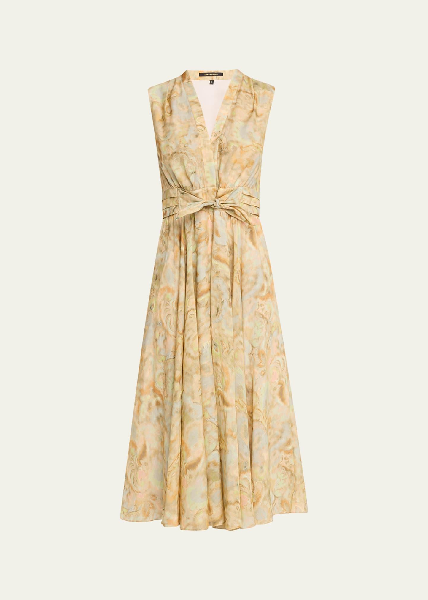 junia pleated watercolor-print midi dress