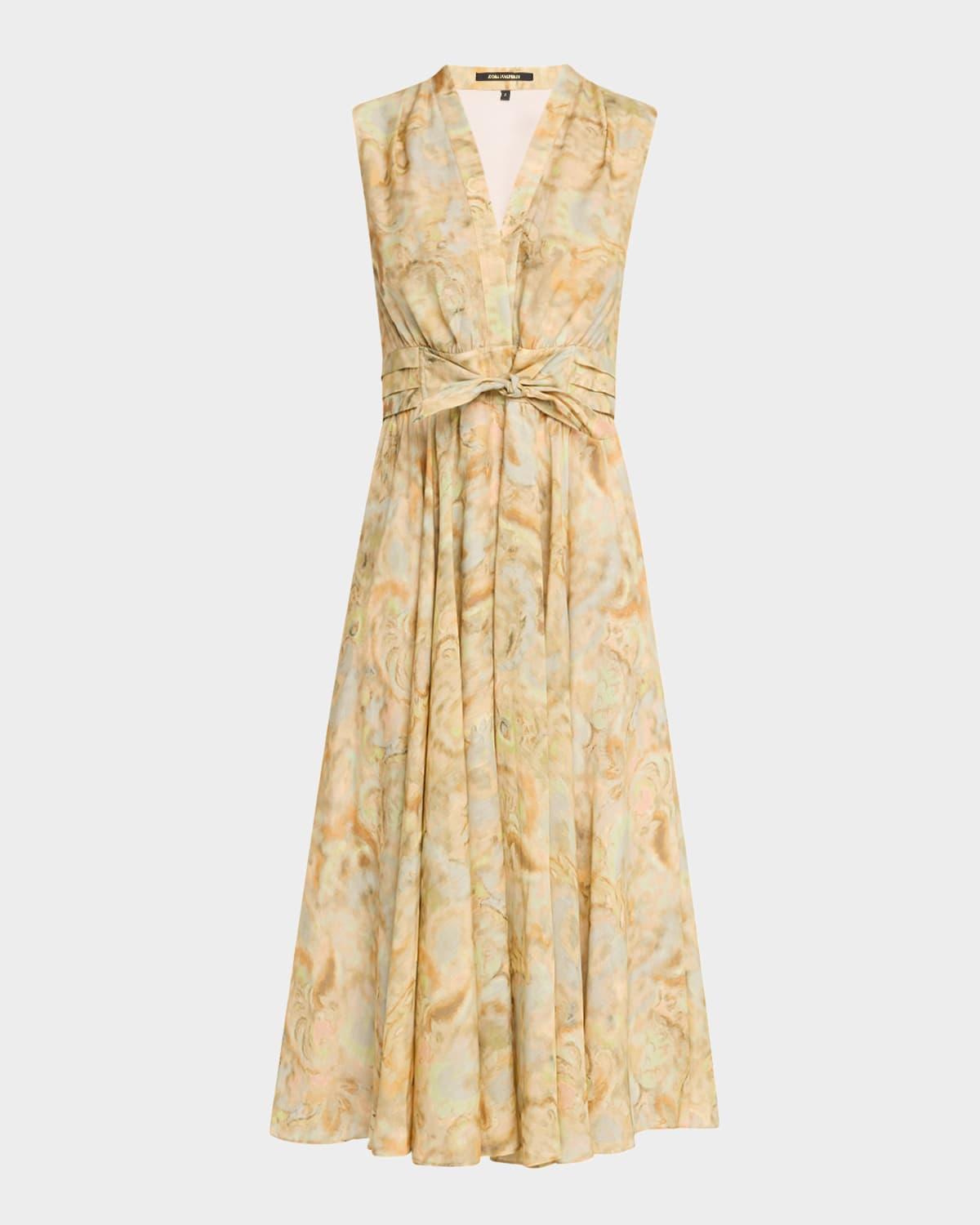 junia pleated watercolor-print midi dress