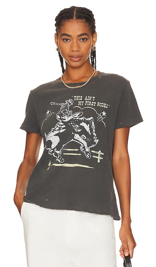 junk food ain't my first rodeo tee in black.