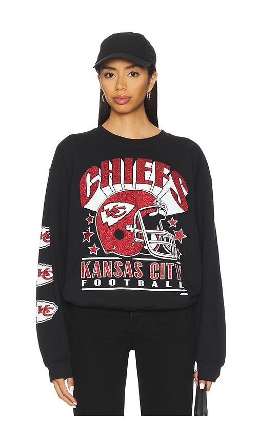 junk food chiefs glitter helmet crew fleece in black.