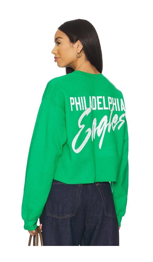 junk food eagles bling crop crew sweatshirt in green.