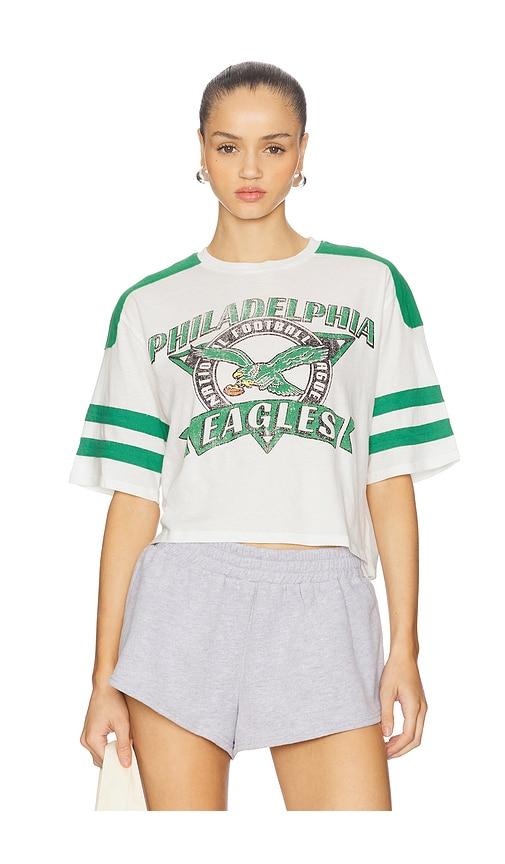 junk food eagles striped crop tee in white,green.