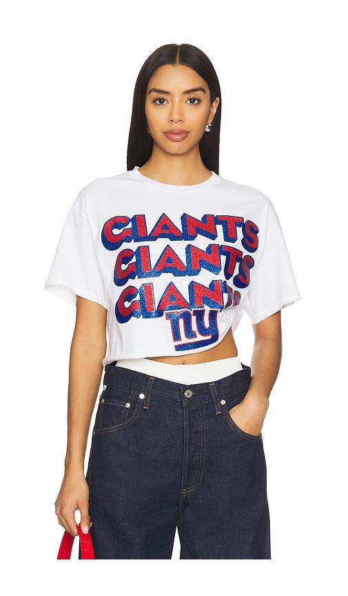 junk food giants repeat glitter crop tee in white.