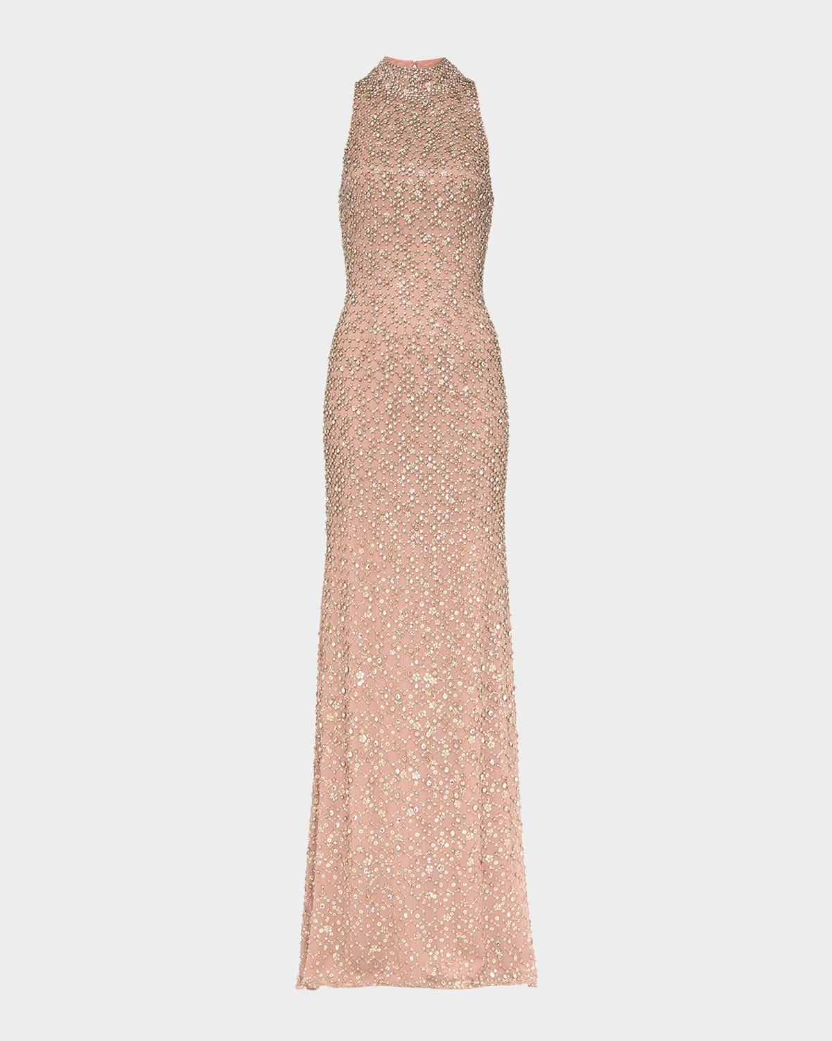 juno crystal mock-neck sleeveless gown