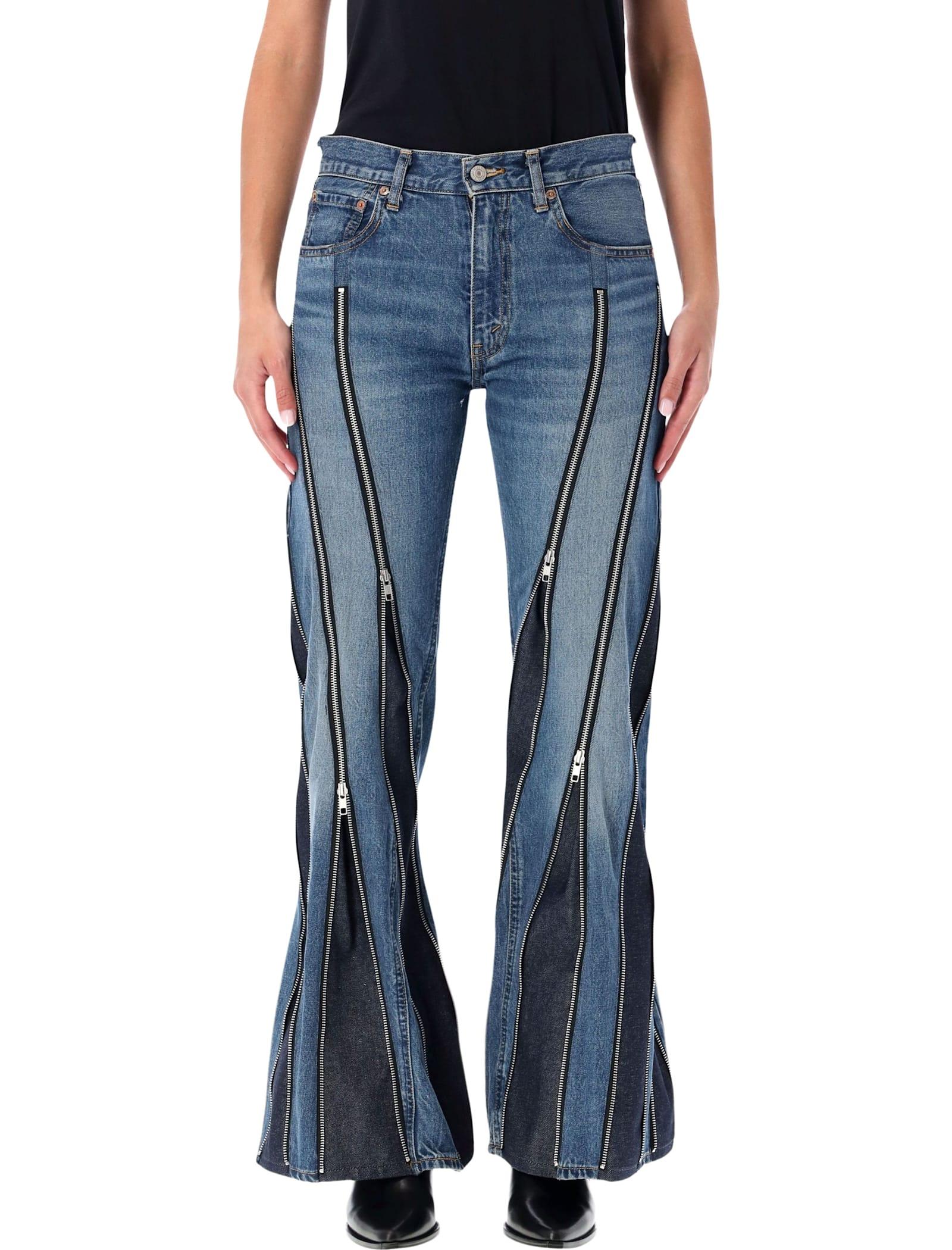 junya watanabe blue zipped denim jeans