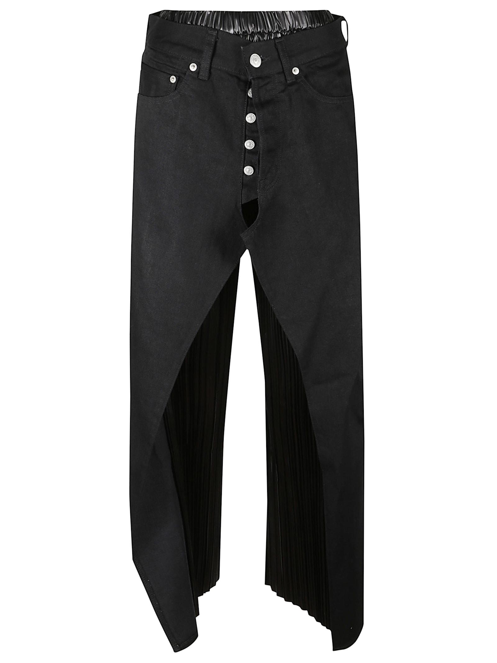junya watanabe denim and faux leather jeans