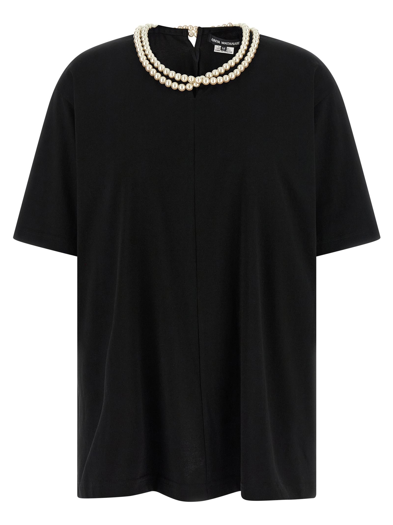 junya watanabe pearl necklace t-shirt black cotton - women
