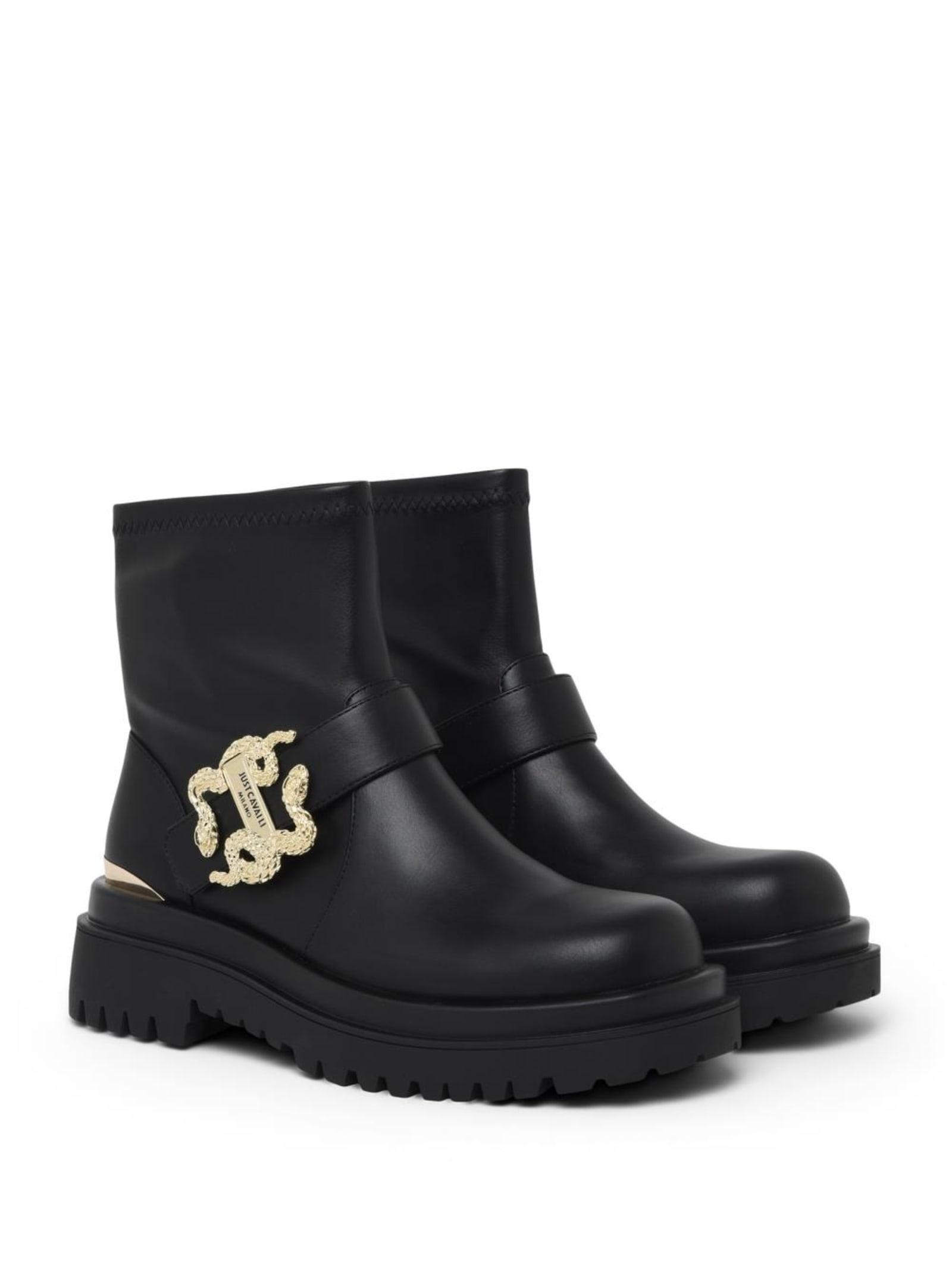 just cavalli low boots with gold buckle