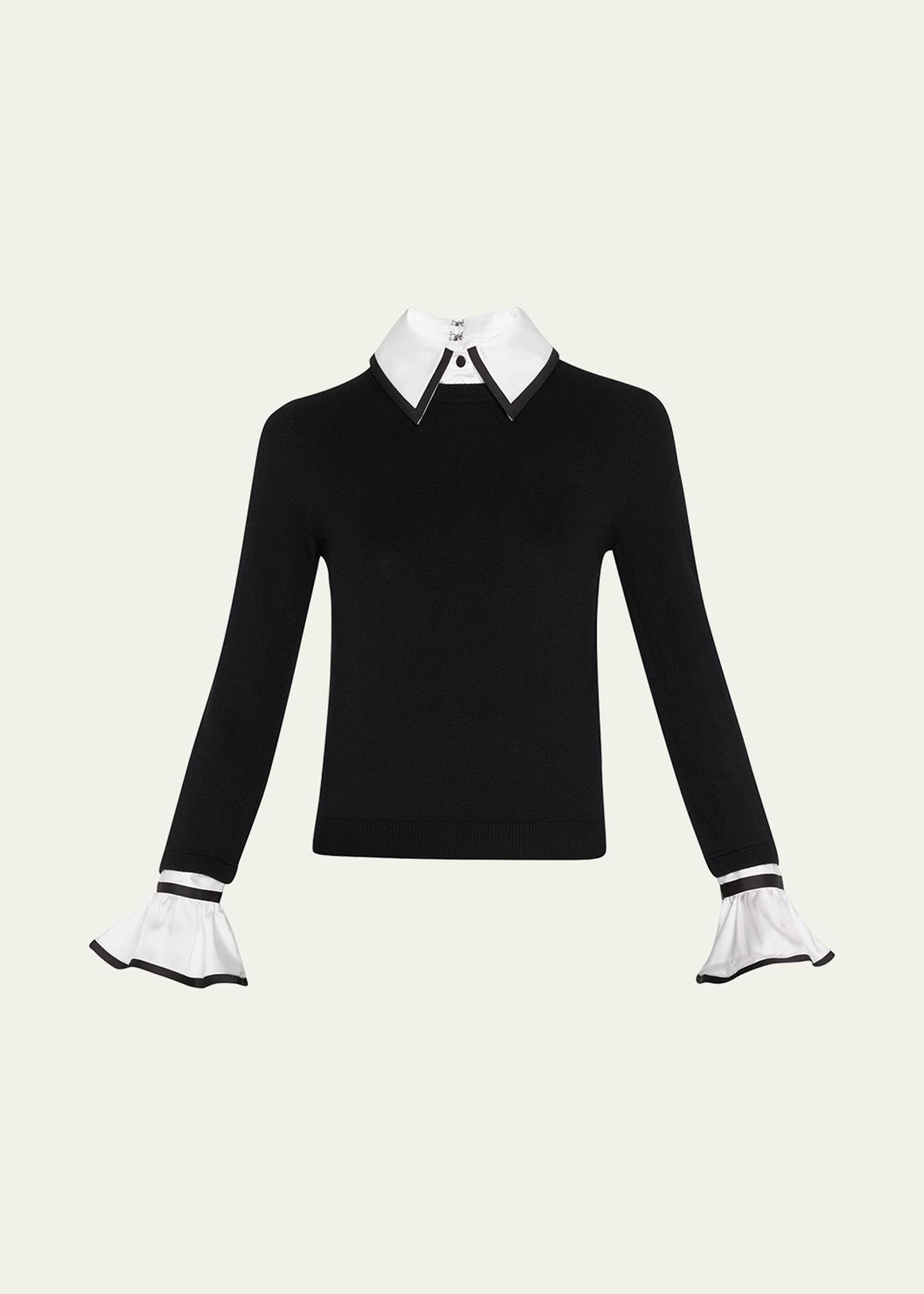 justina woven combo long-sleeve pullover