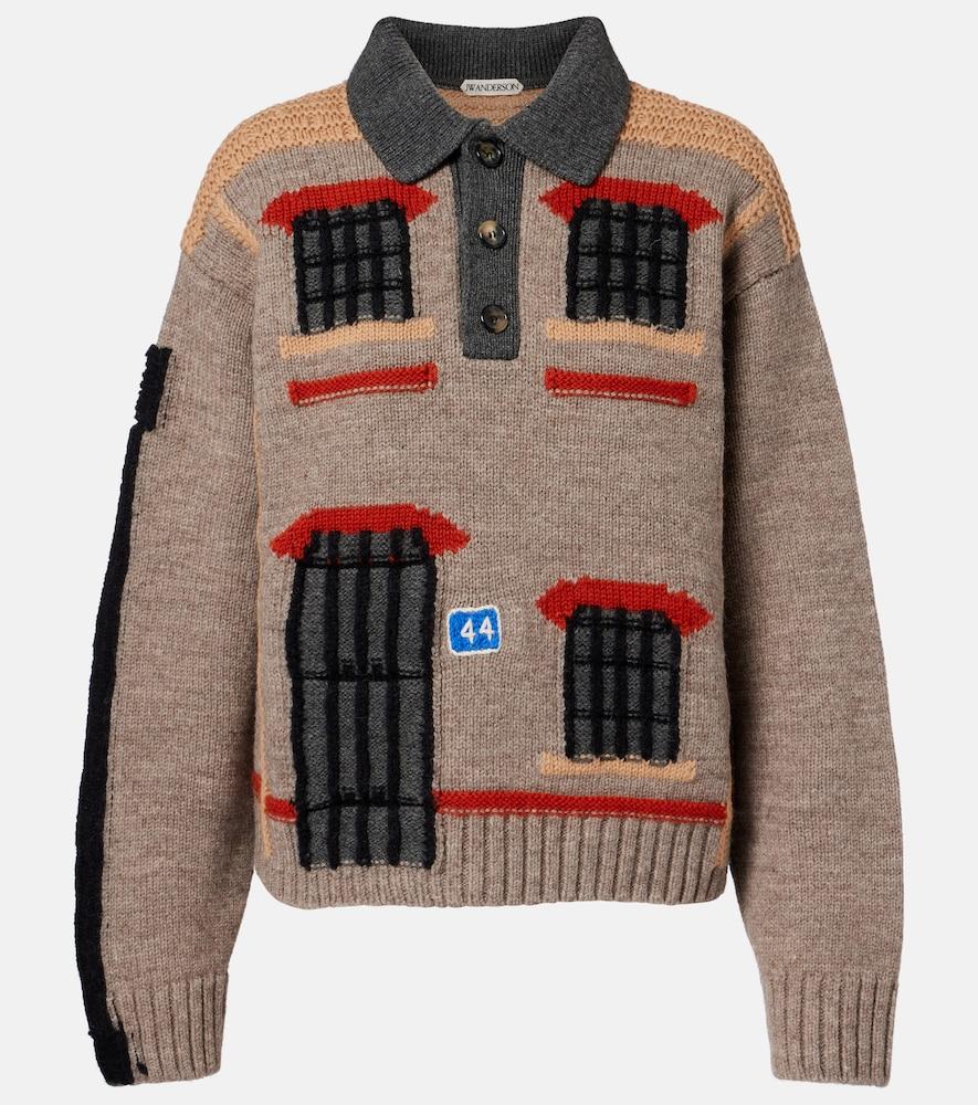 jw anderson wool intarsia jacquard polo sweater