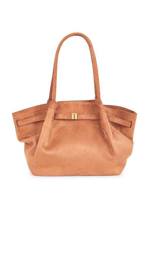 jw pei hana medium faux suede tote bag in brown.