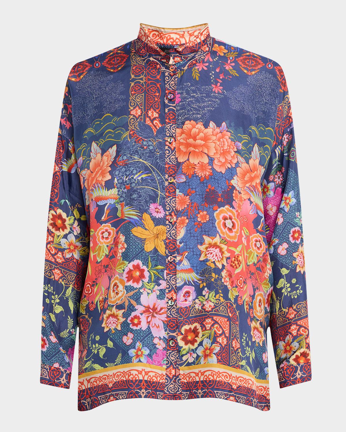 kahina floral-print silk blouse