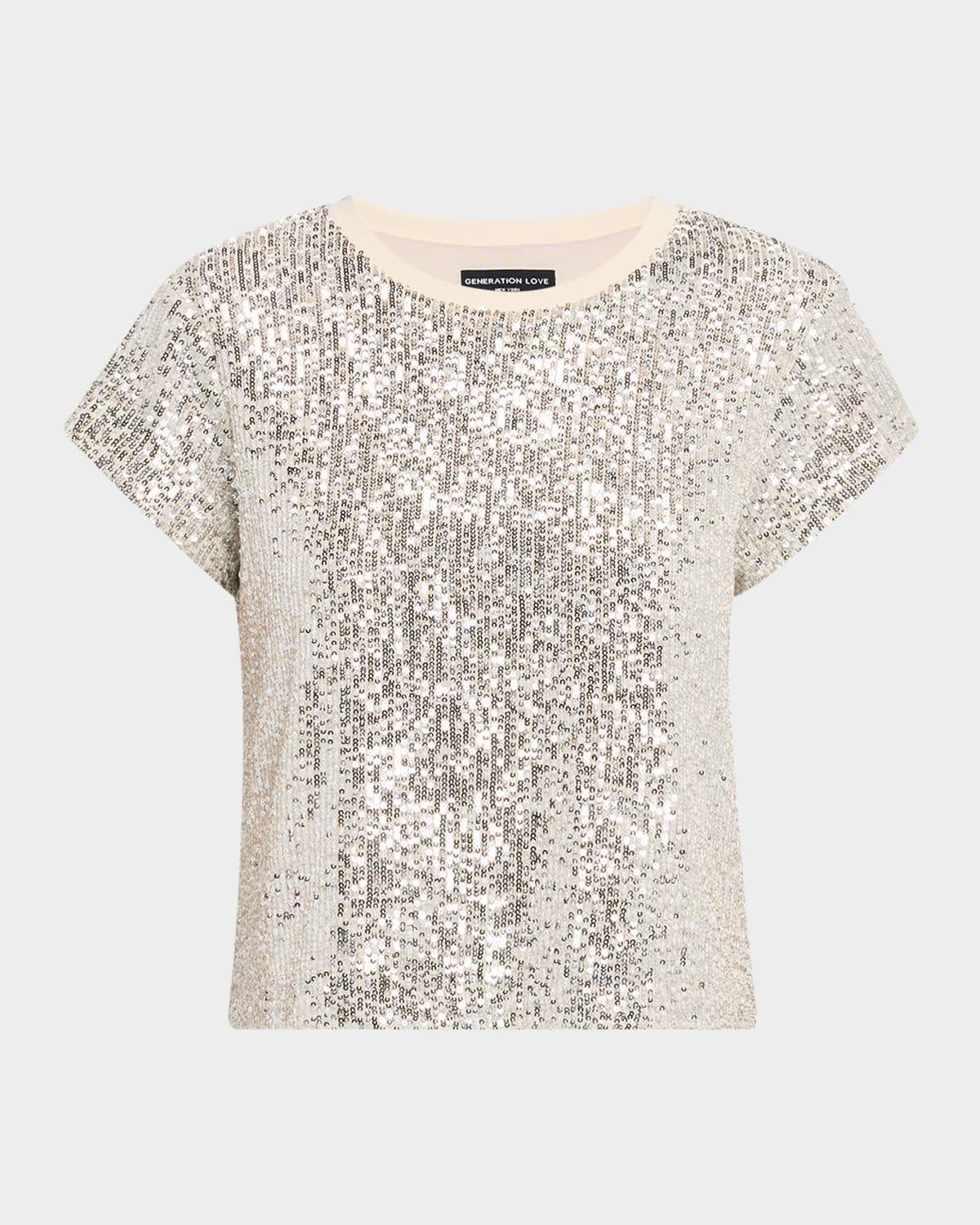 kai sequined short-sleeve top