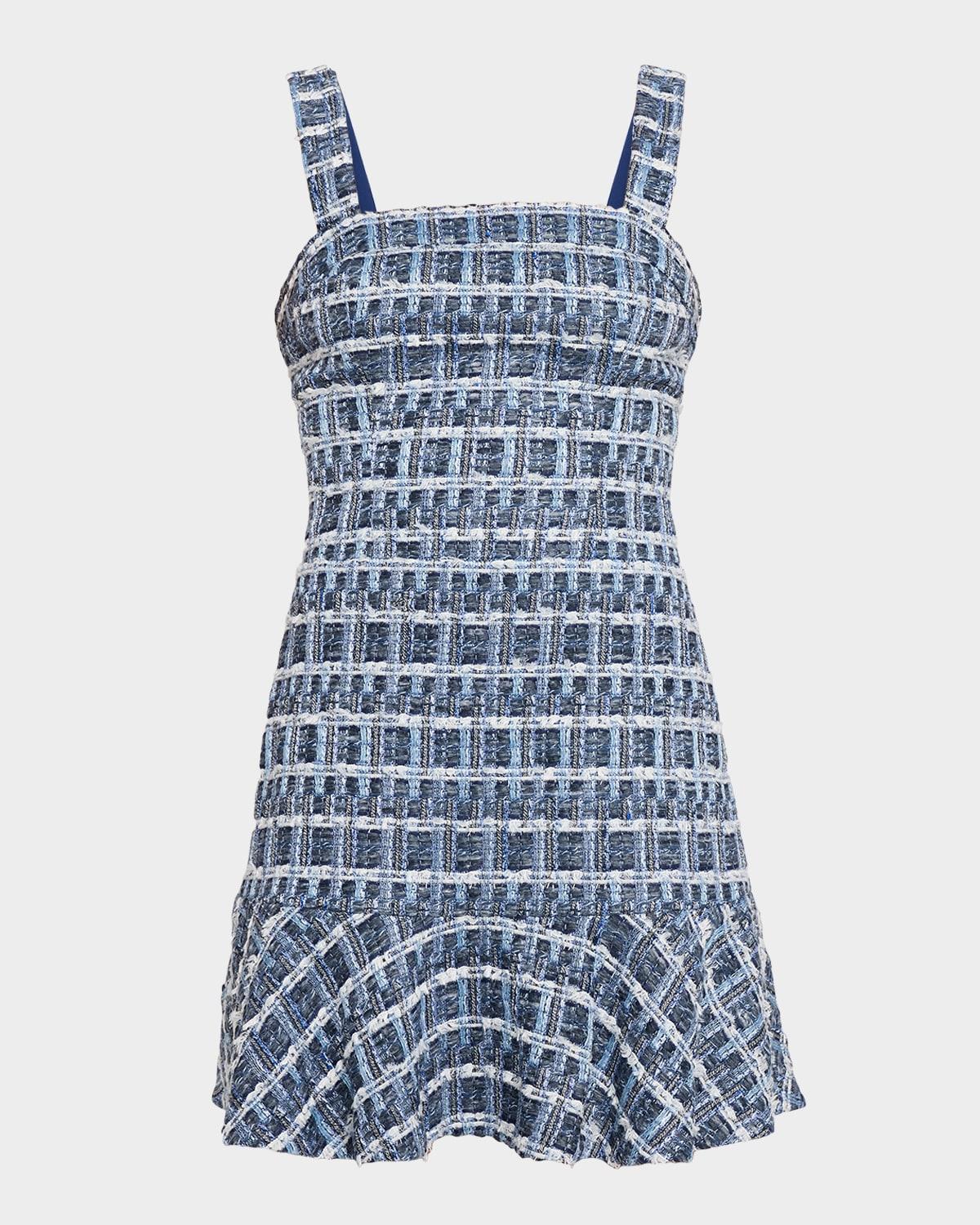 kaidra textured denim tweed drop-waist mini dress