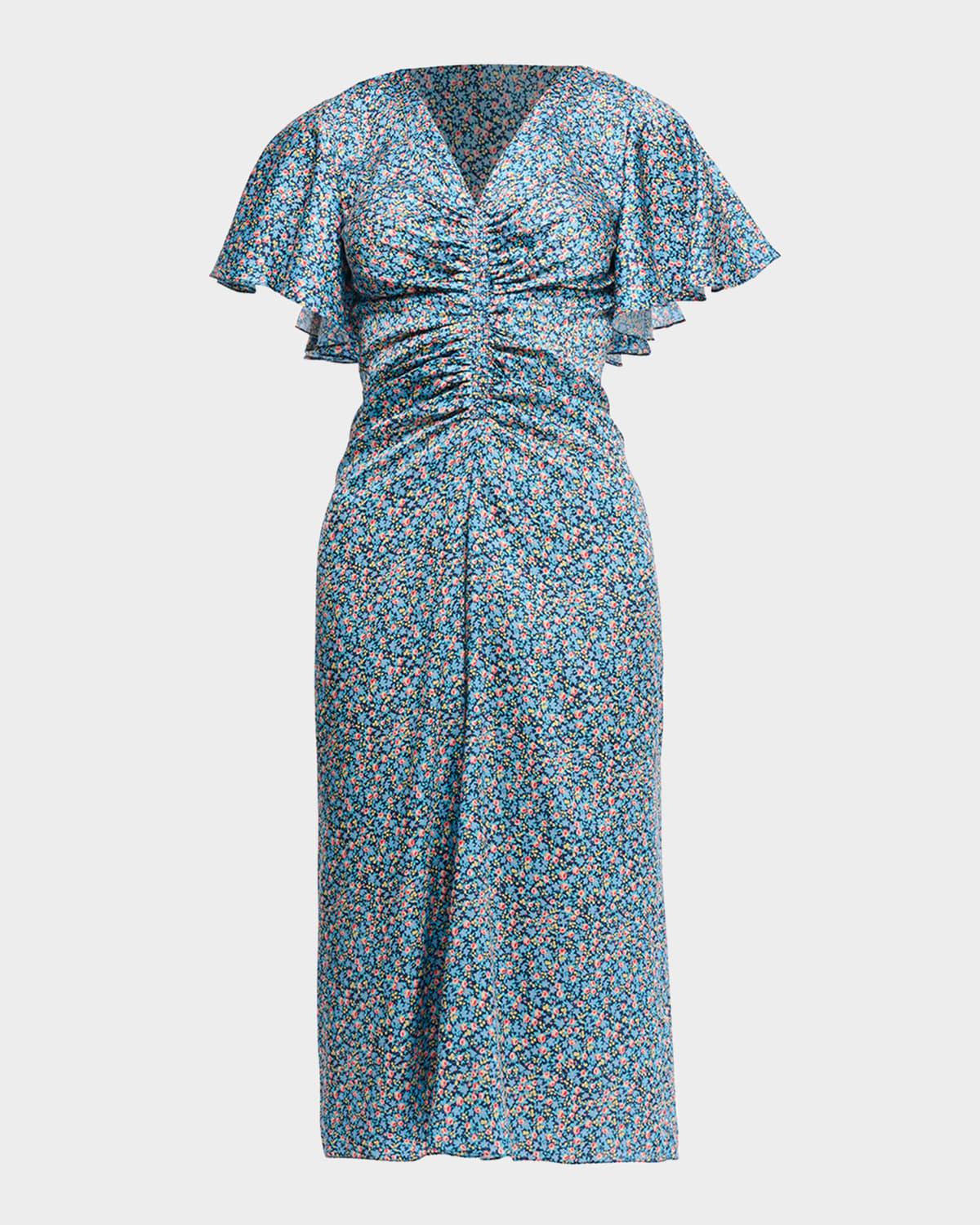 kailyn floral-print gathered fit-and-flare dress